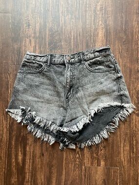 BDG Washed Black High-Rise Cheeky Frayed Hem Denim Shorts